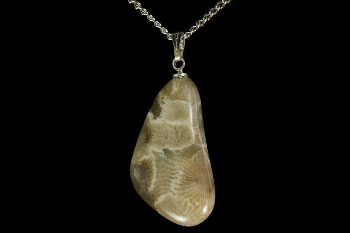 Polished Petoskey Stone (Fossil Coral) Necklace - Michigan #156173